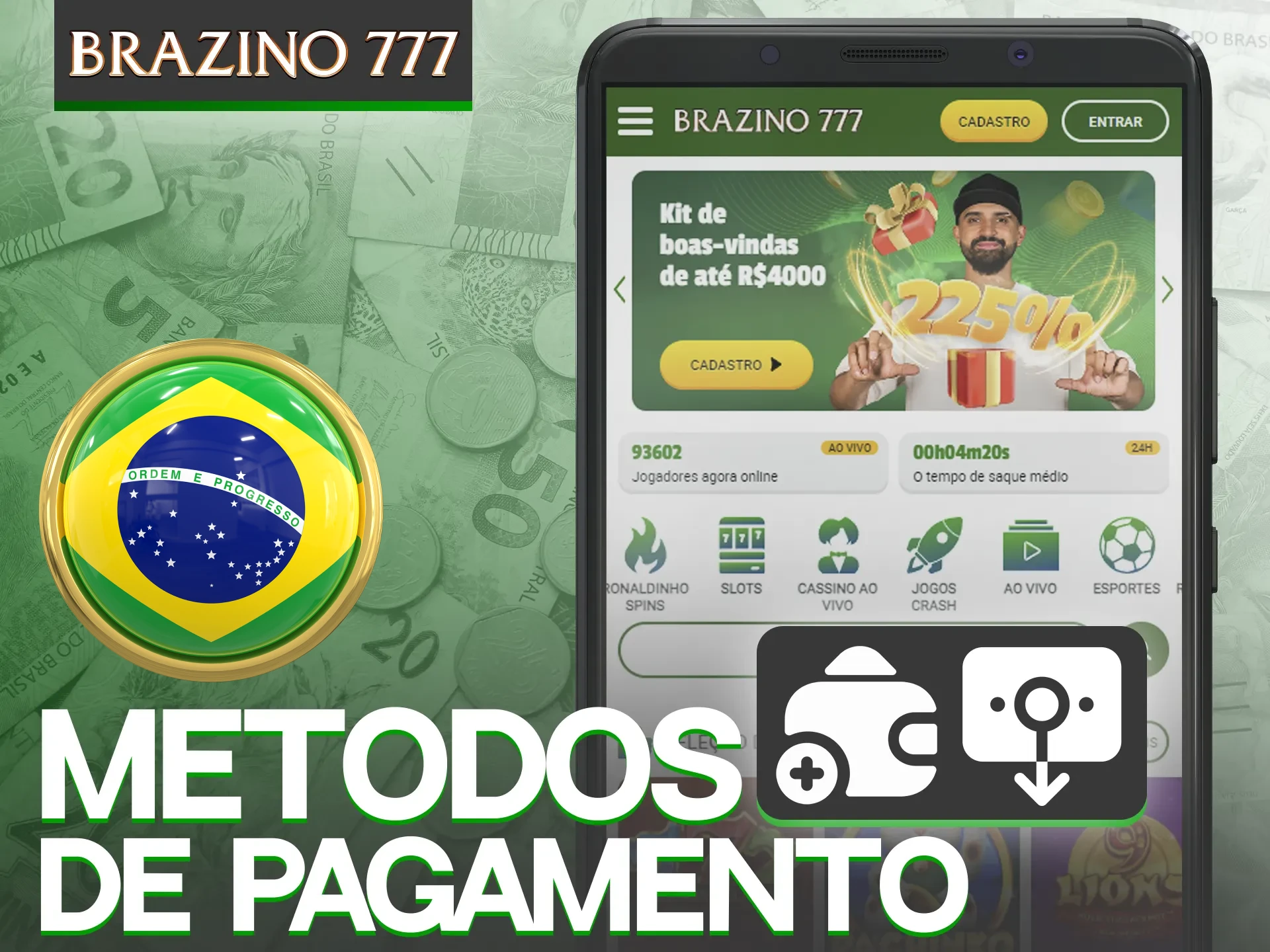 Escolha entre os métodos de pagamento populares no aplicativo Brazino777.