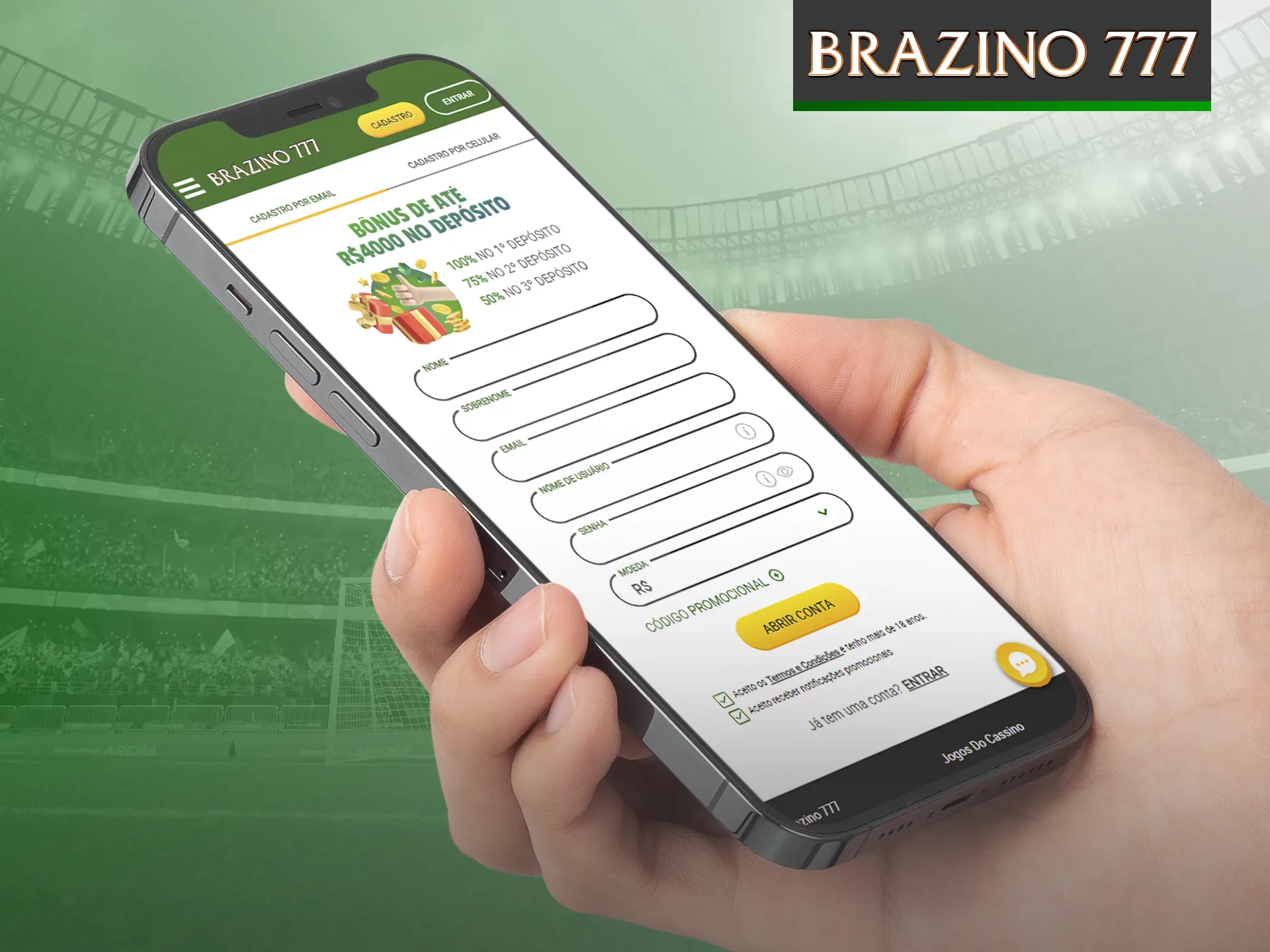Siga alguns passos para criar sua conta e começar a jogar no Brazino777.