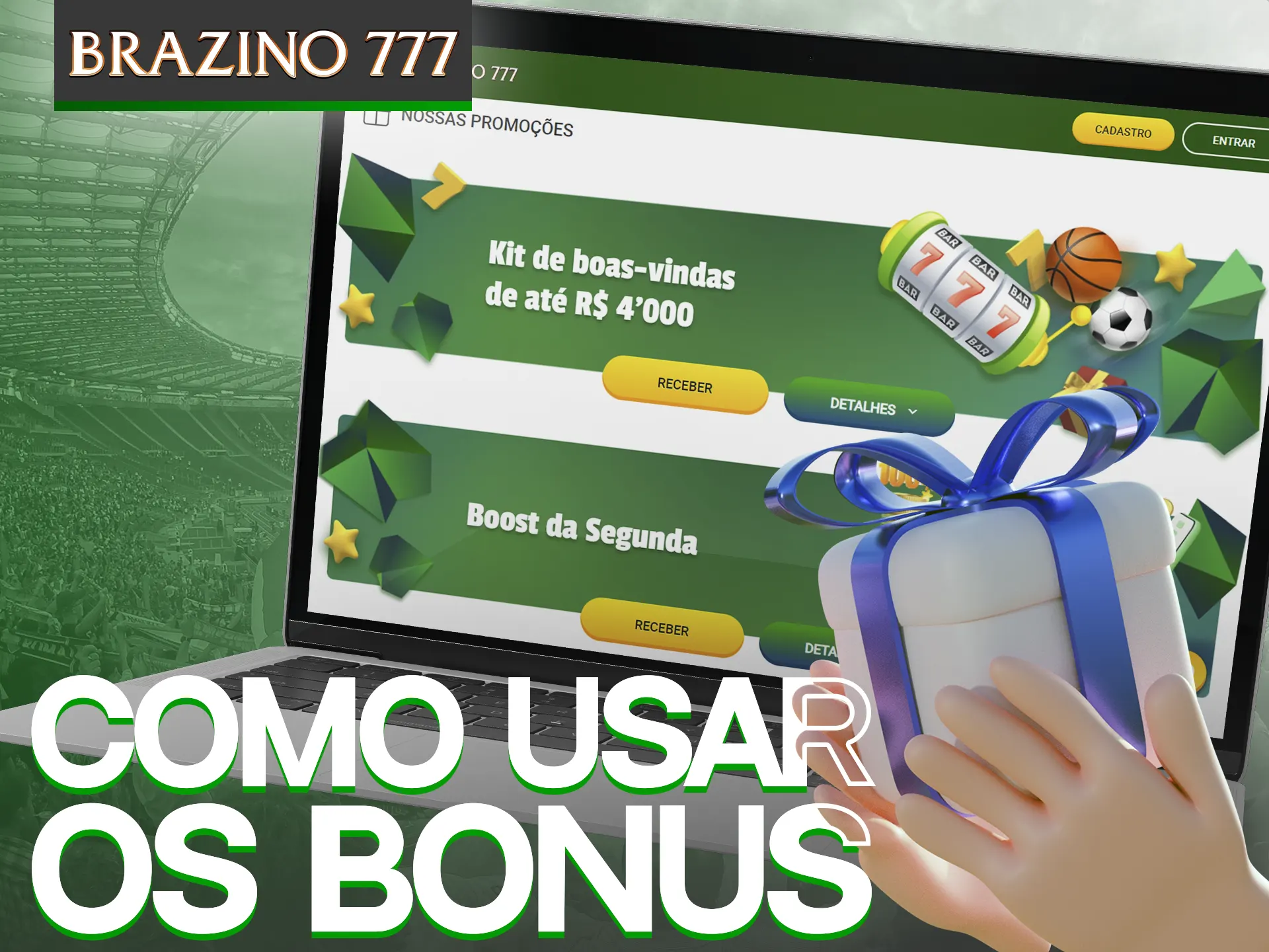Siga as instruções do cassino Brazino777 para solicitar o seu bônus.
