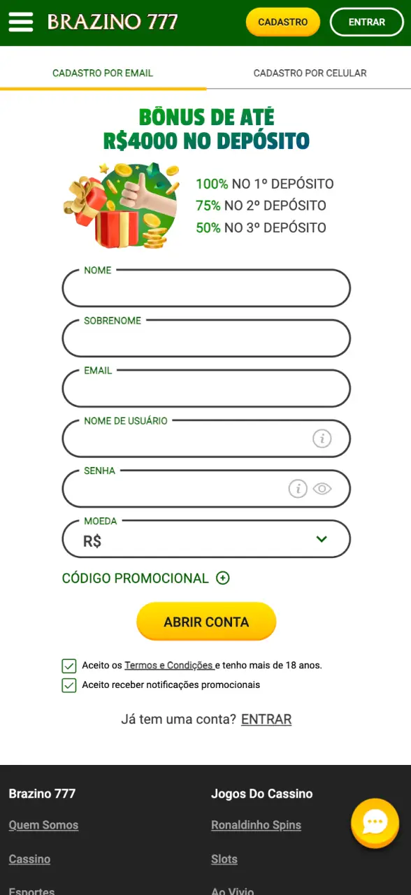 Você pode se registrar no Brazino777 usando seu smartphone.