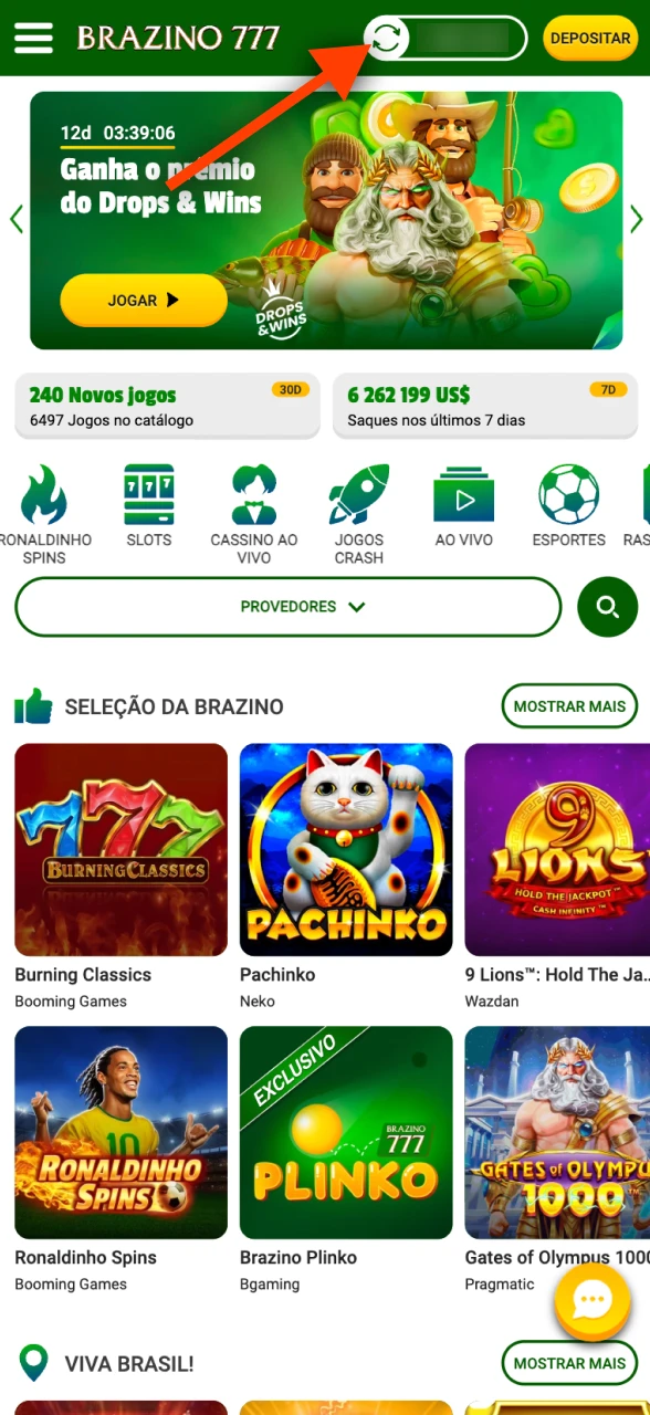 Verifique o saldo da sua conta no Brazino777 site oficial.