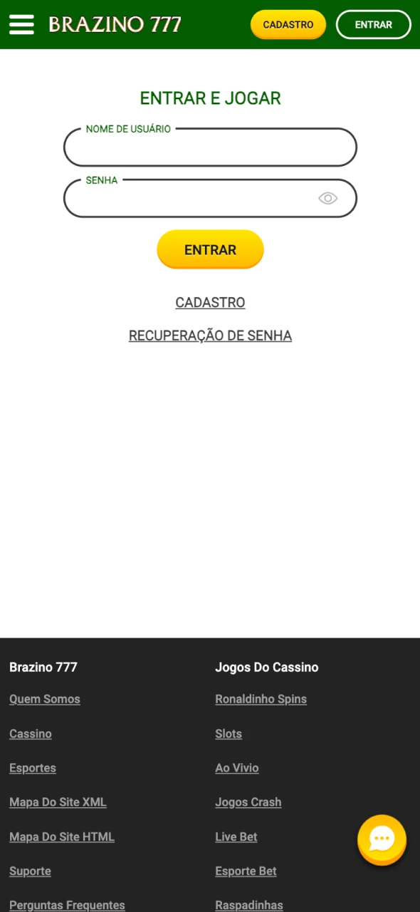 Faça login no site Brazino777.
