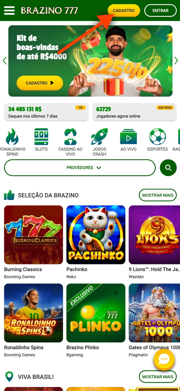 Abrir o formulário de registro no Brazino777.