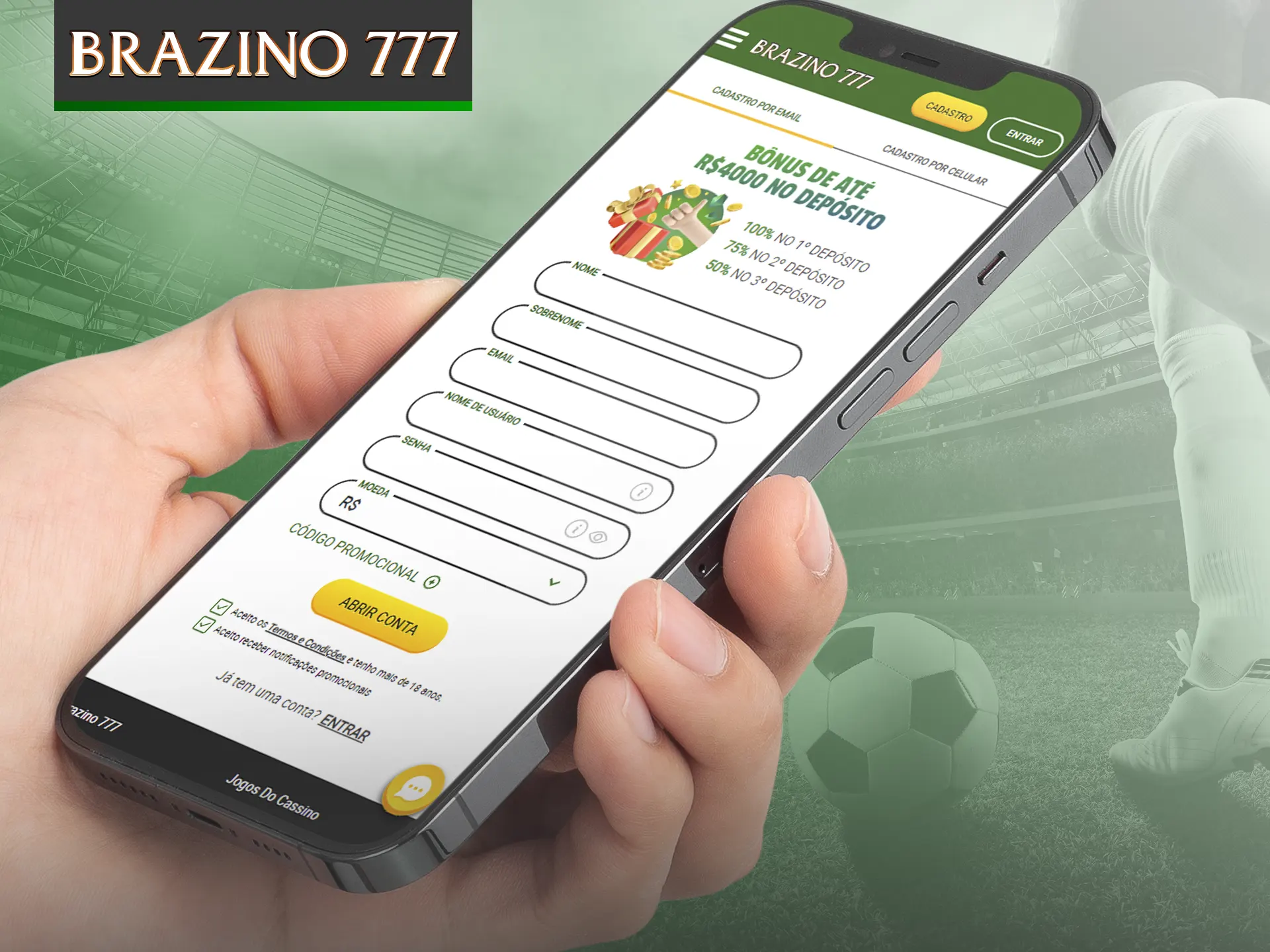 Siga estas etapas para criar sua conta e começar a jogar no cassino Brazino777.