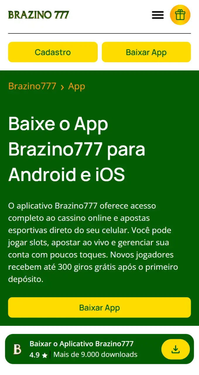 Clique no botão para baixar o app Brazino777 oficial e começar suas apostas esportivas.