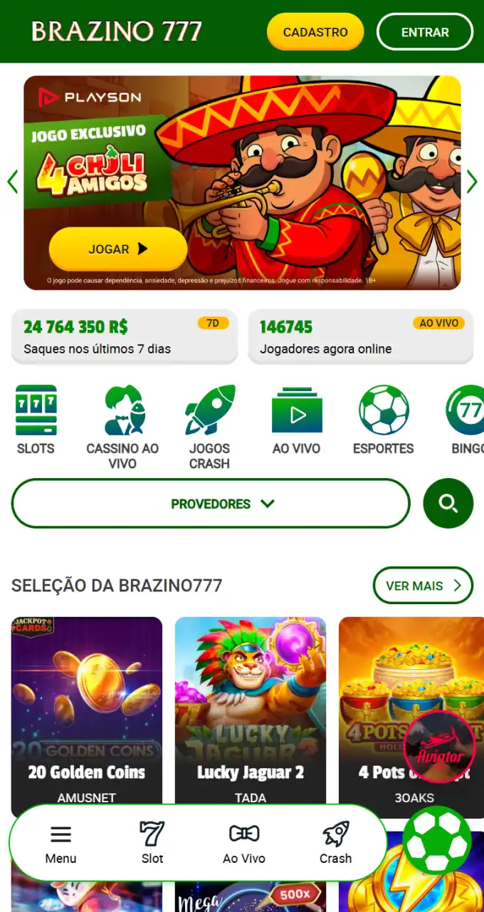 Abra o aplicativo Brazino777 para fazer sua primeira aposta ou começar a jogar jogos de cassino.