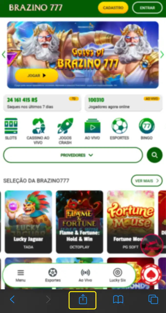 Use o botão Compartilhar para adicionar Brazino777 à sua tela inicial.