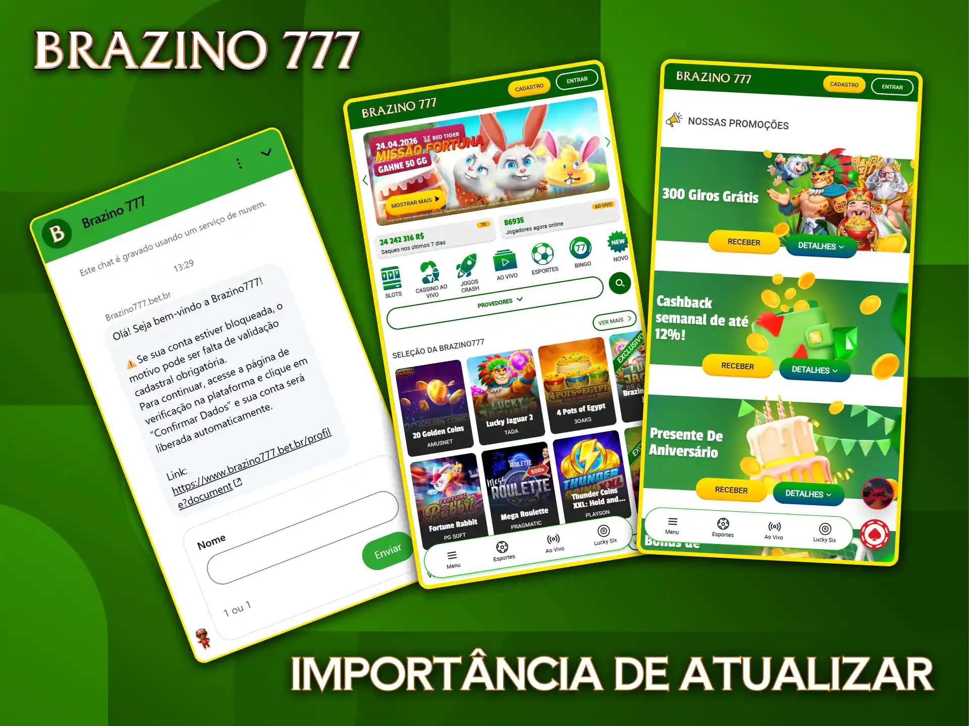 Atualize regularmente o aplicativo Brazino777 para acessar com segurança novos jogos e promoções exclusivas.