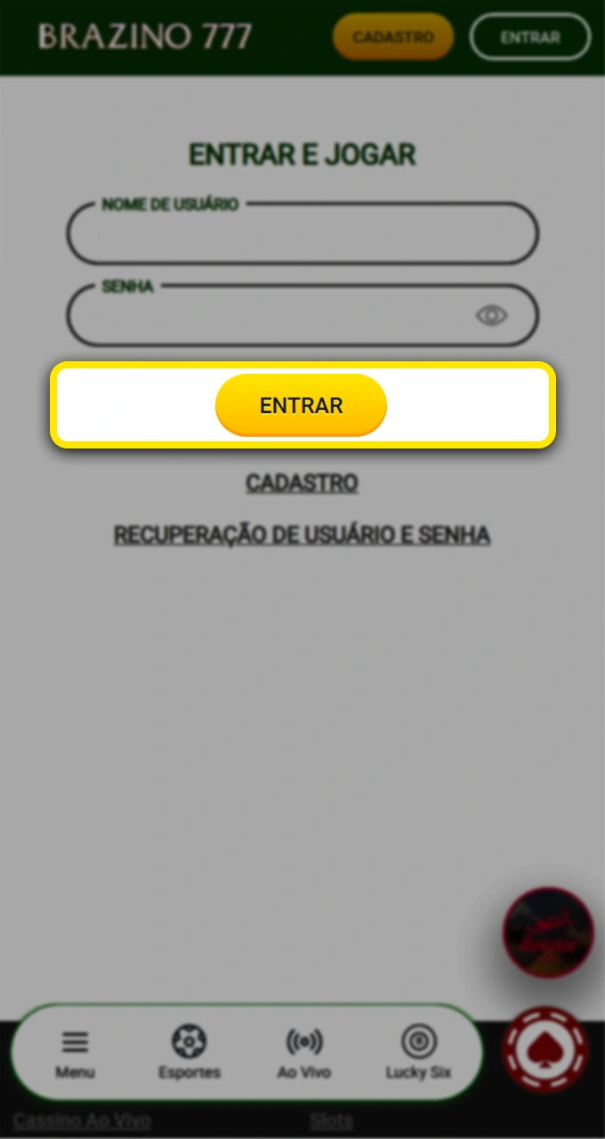 Toque no botão de entrar do Brazino777 para explorar as vantagens da nossa plataforma.