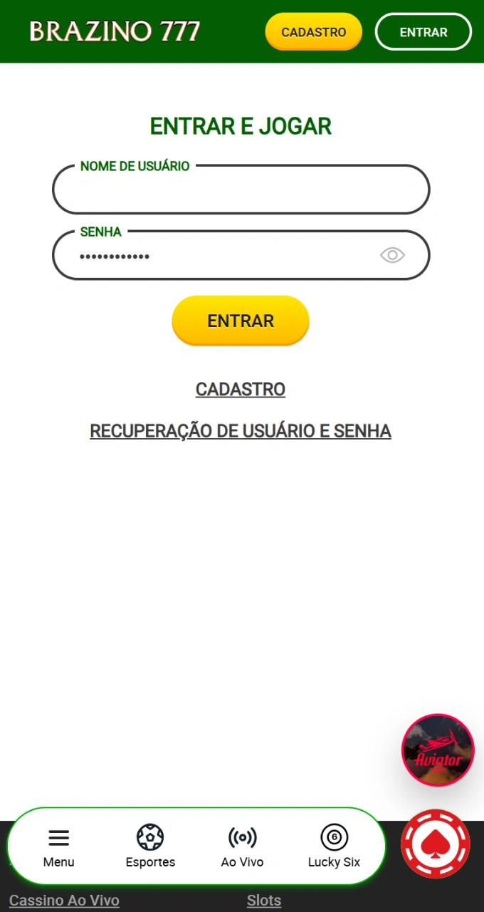 Entre em sua conta e comece a voar no Aviator da bookmaker Brazino777.
