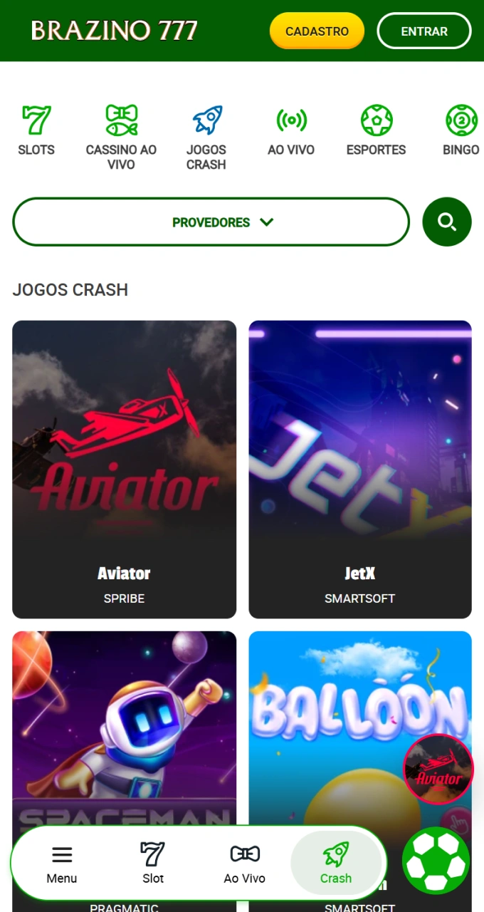 Localize o popular Aviator na seção de jogos crash do cassino Brazino777.