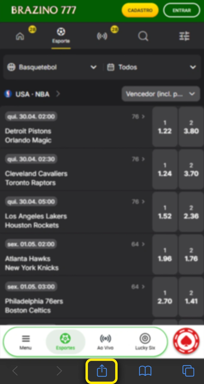 Instale o atalho do iOS para acessar rapidamente as apostas de basquete no Brazino777.