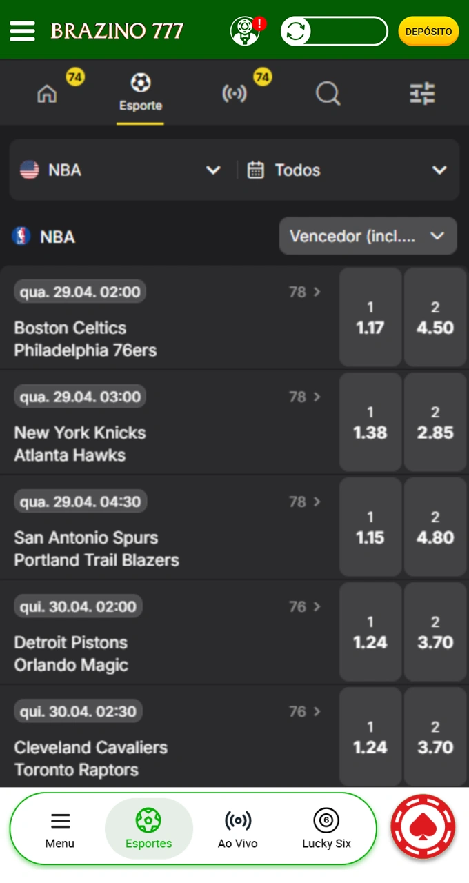 Selecione a partida de basquete desejada e aproveite odds competitivas na bookmaker Brazino777.