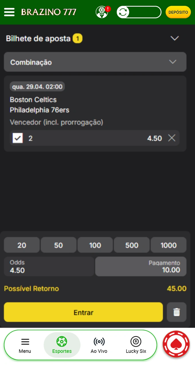 Confira seu palpite no bilhete de apostas e ganhe prêmios reais com o Brazino777.