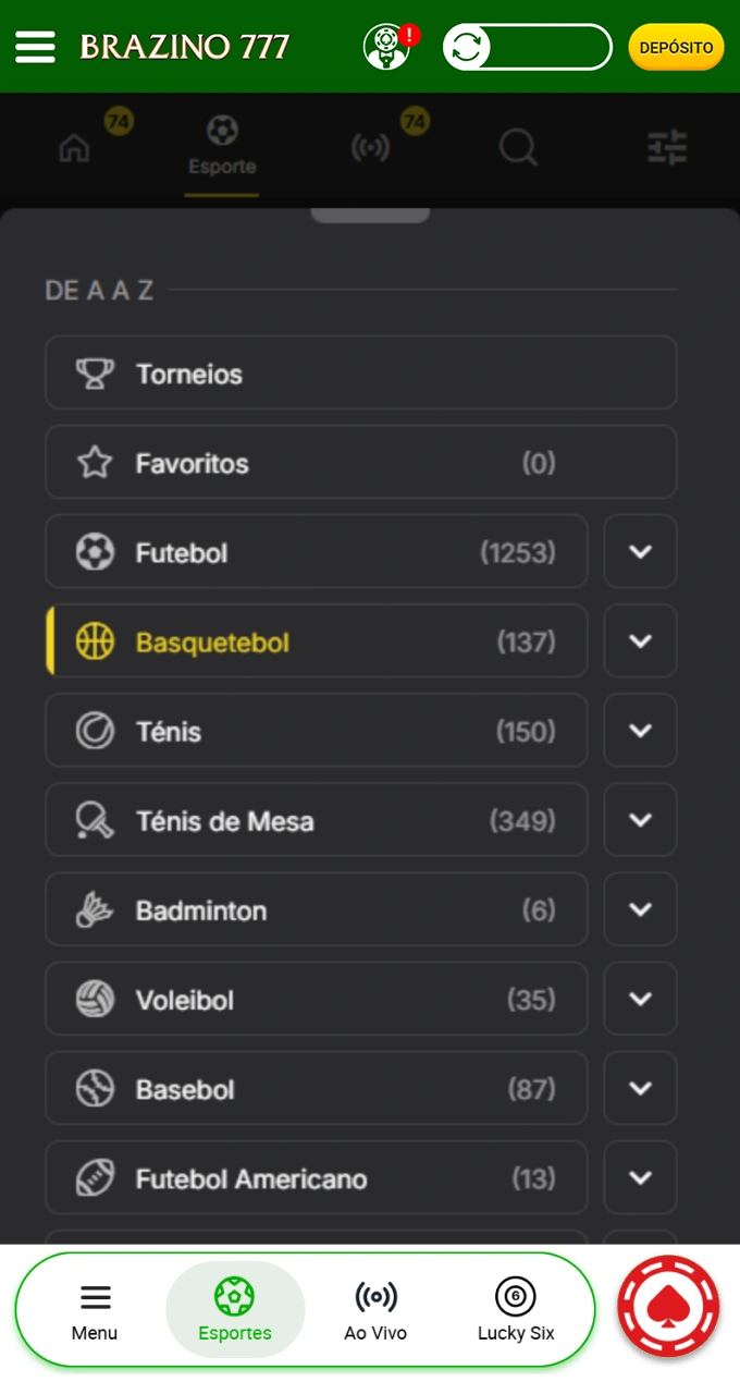 Localize o basquetebol no menu de esportes para iniciar sua jornada na bookmaker Brazino777.