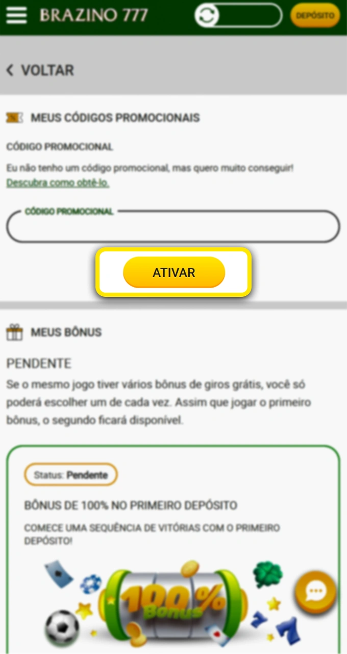 Ative seu bônus de primeiro depósito no Brazino777 para começar a jogar.