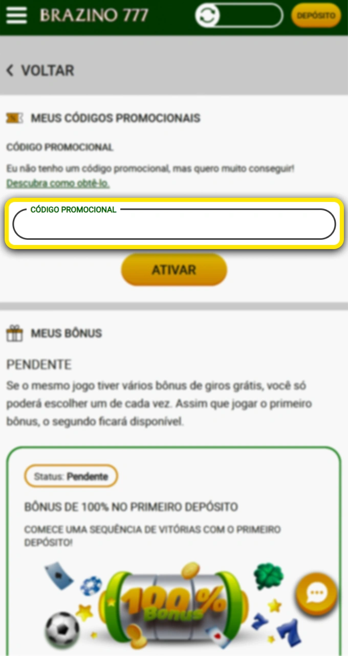 Insira seu código promocional no site da Brazino777 para ter acesso a ofertas e benefícios exclusivos.
