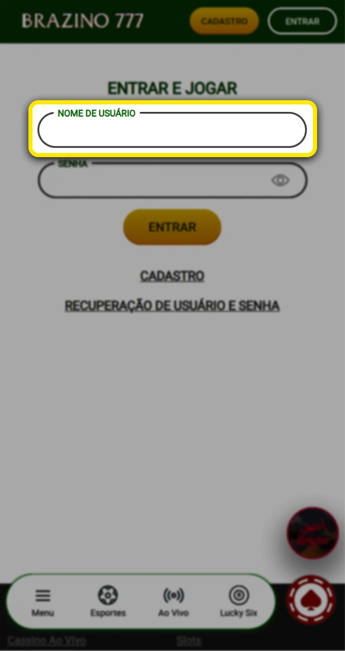 Insira seus dados de usuário no Brazino777 para desfrutar da melhor experiência de apostas.