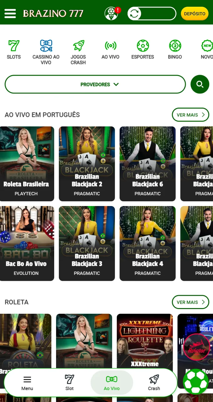 Acesse a vibrante seção de cassino ao vivo com crupiês profissionais no Brazino777.