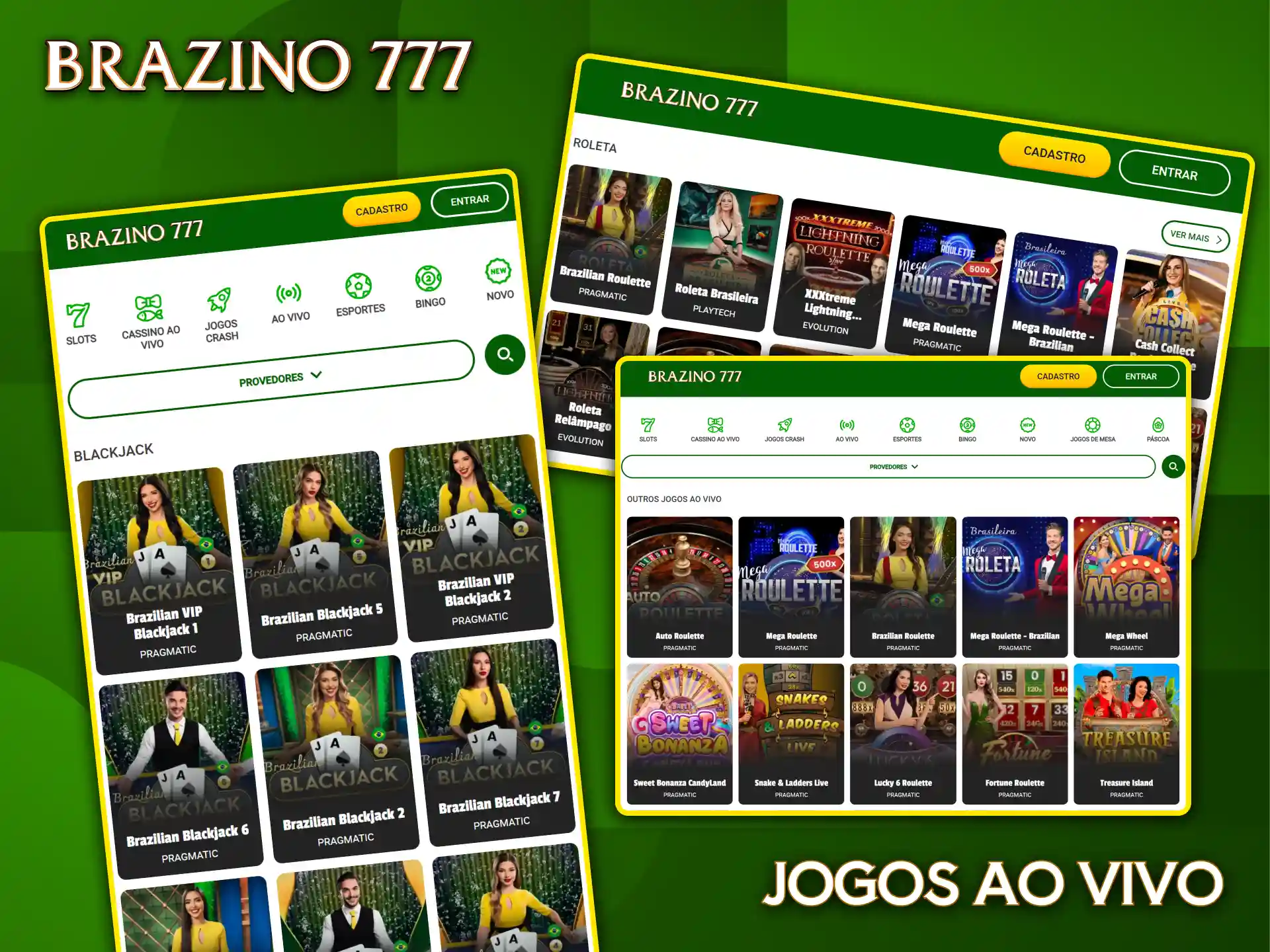 Escolha entre diversas mesas de roleta e blackjack em tempo real no cassino Brazino777.