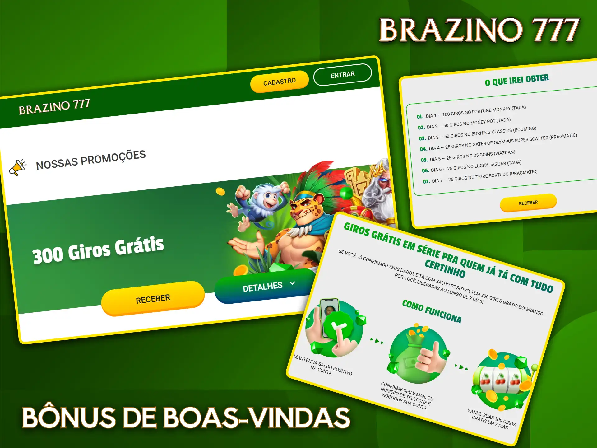 Aproveite o bônus de boas-vindas do cassino Brazino777 e ganhe até 300 rodadas grátis exclusivas.