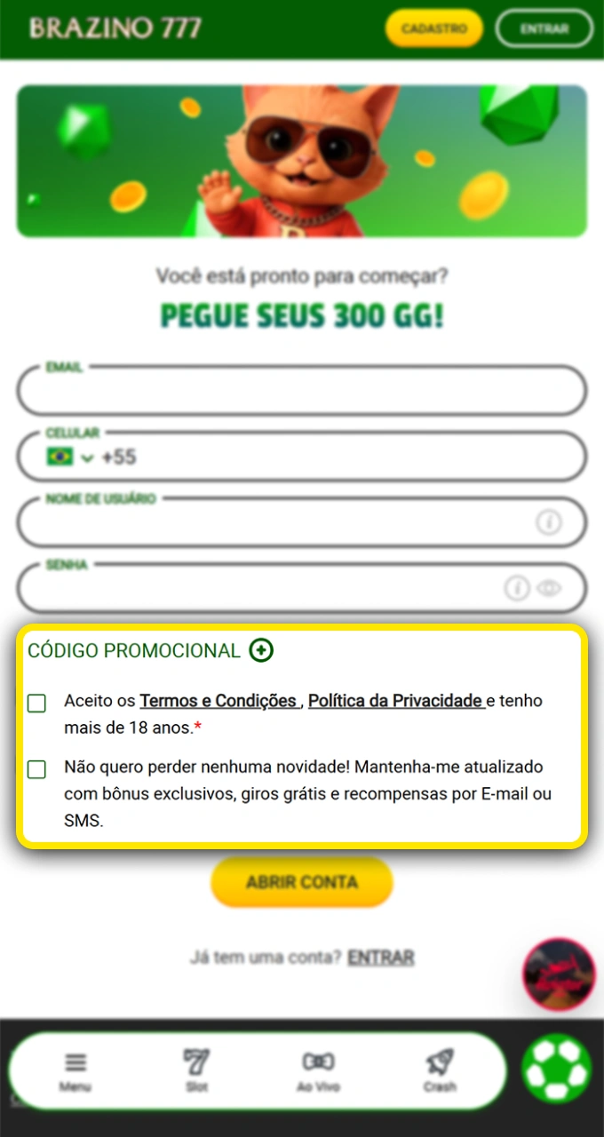 Aceite os termos e condições para desfrutar de apostas e bônus no Brazino777.