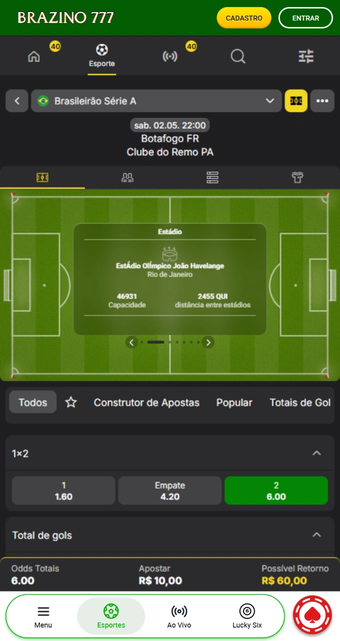 Adicione eventos de futebol ao seu boletim de apostas com ótimas odds na Brazino777.