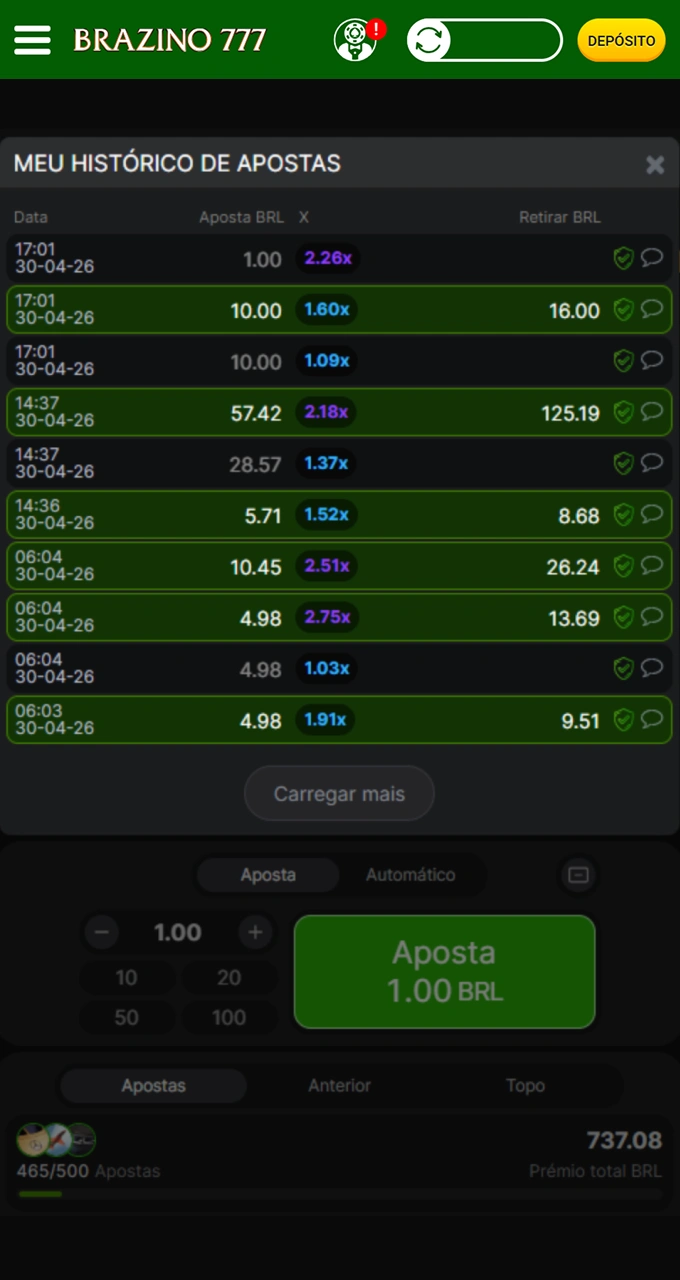 Acompanhe seus ganhos e histórico de apostas em tempo real no Brazino777.