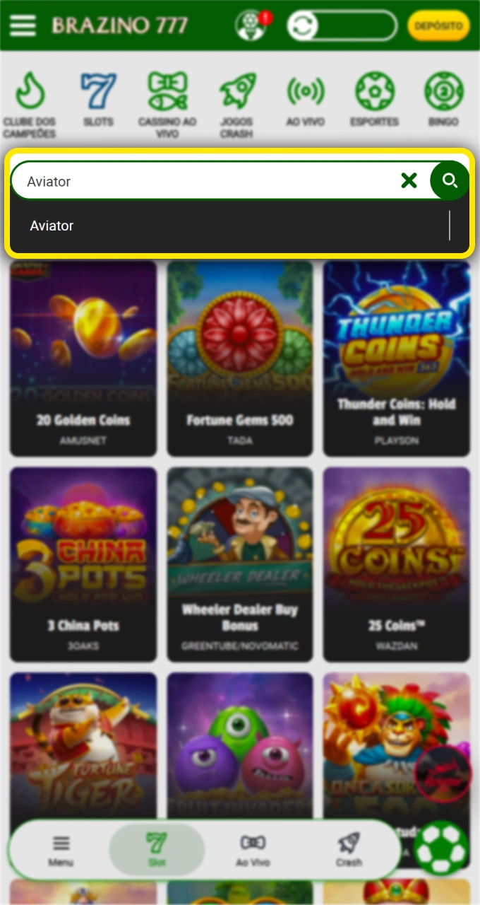 Utilize a função de busca para encontrar rapidamente um jogo no cassino Brazino777.