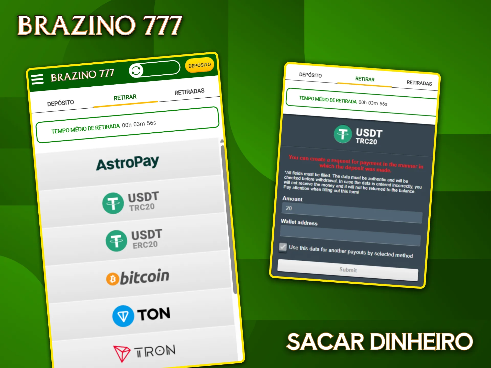 Retire seus ganhos com total facilidade e rapidez através do sistema do Brazino777.