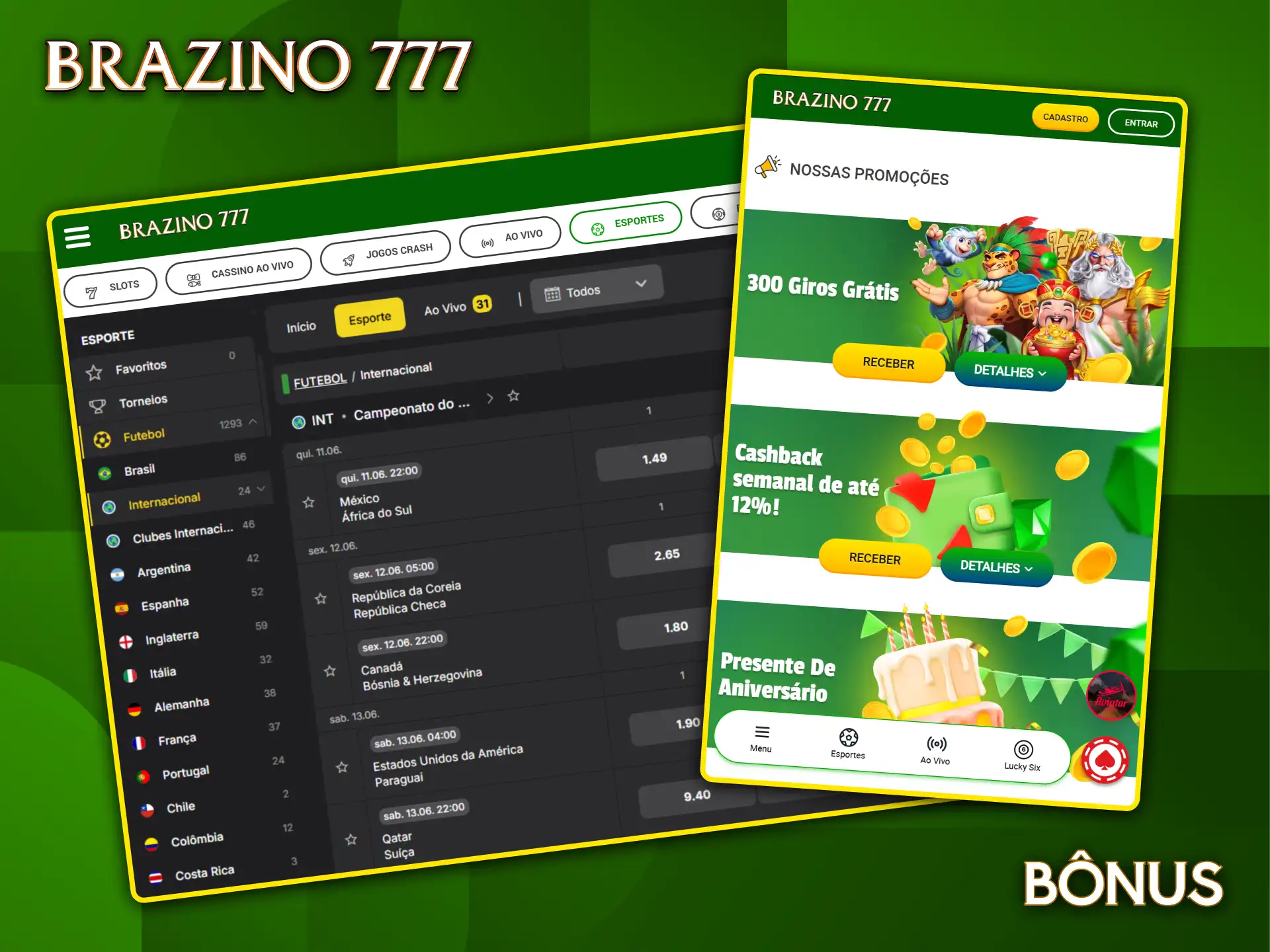 Garanta bônus exclusivos e cashback semanal para apostas esportivas na bookmaker Brazino777.