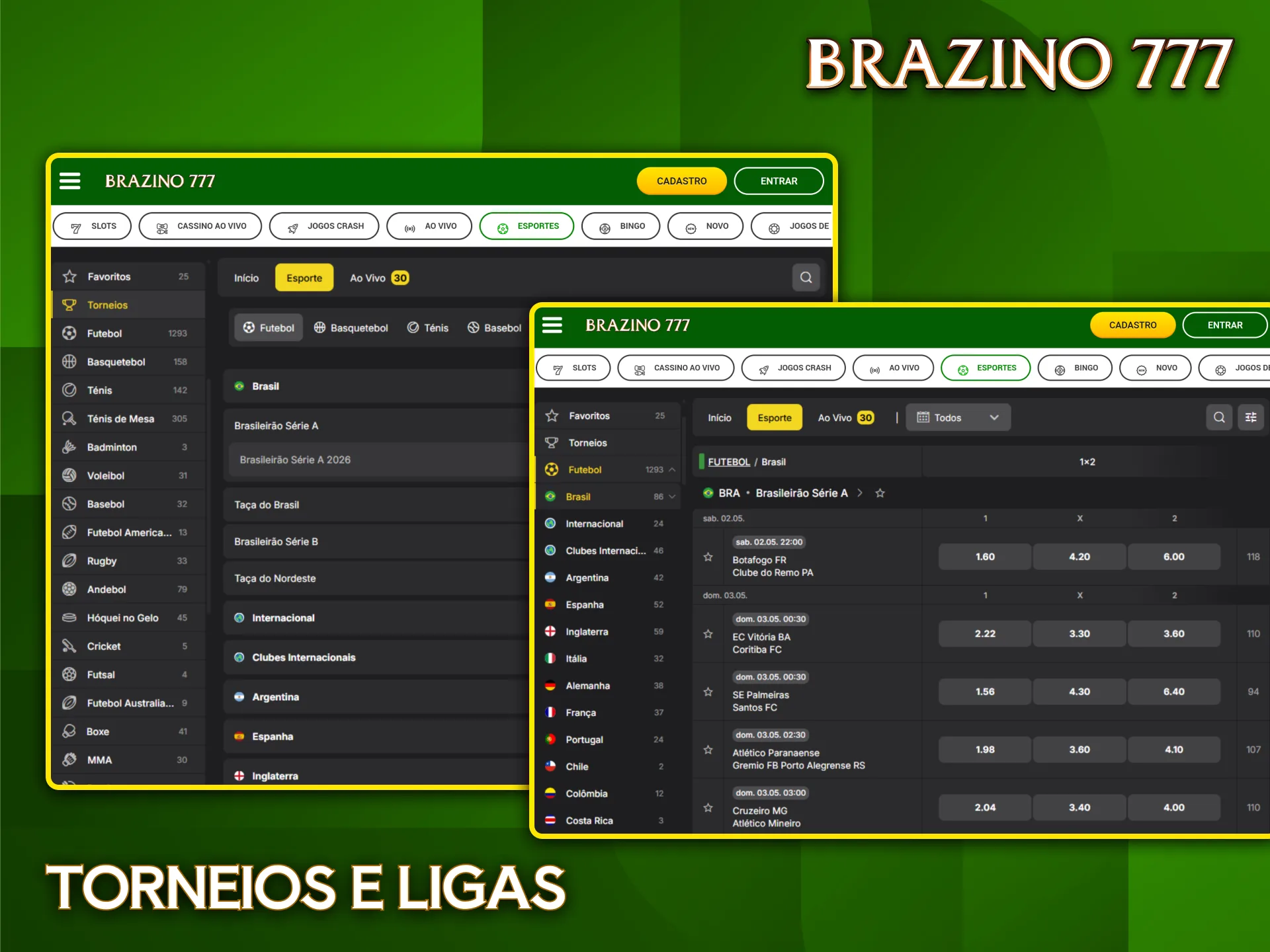 Aposte no Brasileirão e em ligas internacionais com odds altas no Brazino777.
