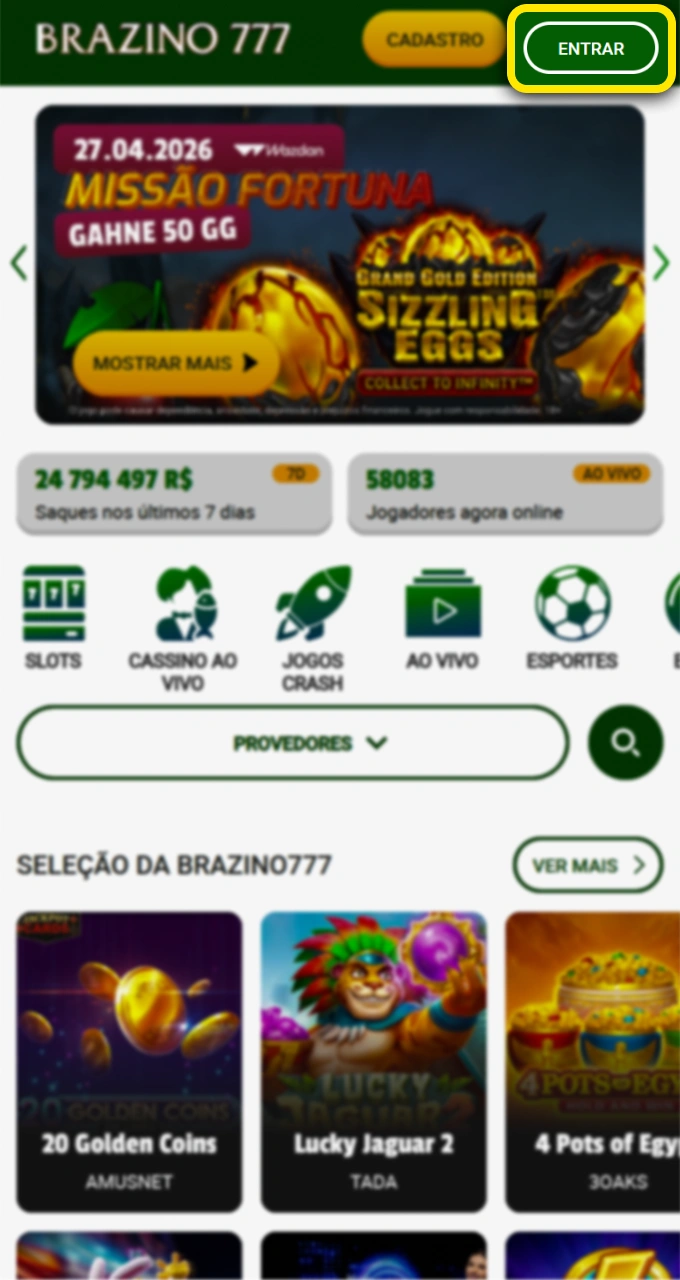 Clique no botão entrar do Brazino777 para acessar as melhores oportunidades de apostas esportivas.