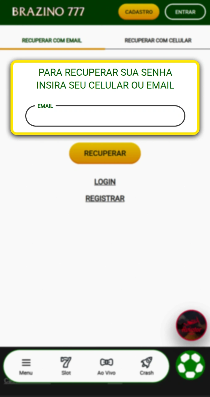 Insira seu e-mail para recuperar o acesso à sua conta na comunidade de apostas Brazino777.