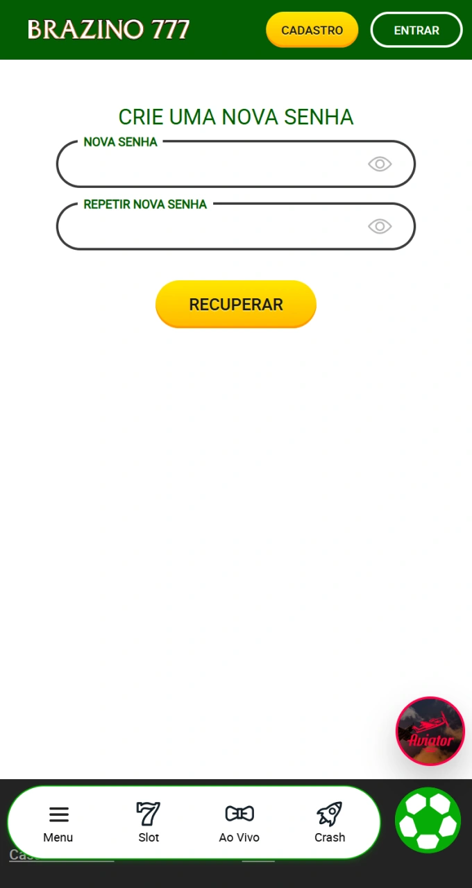 Crie uma nova senha forte para Brazino777.