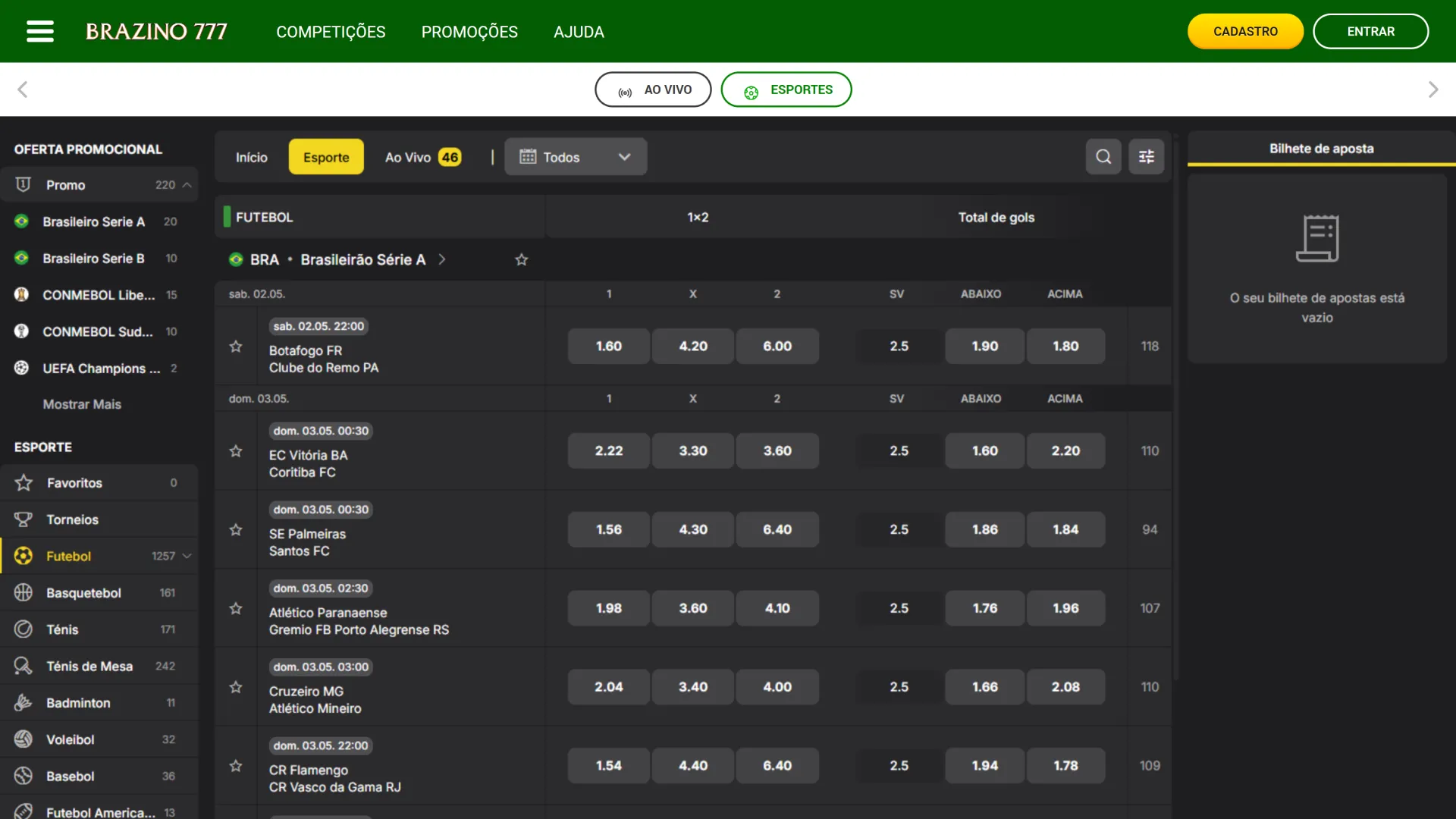 A seção de apostas esportivas do site Brazino777 oferece as melhores odds do mercado.