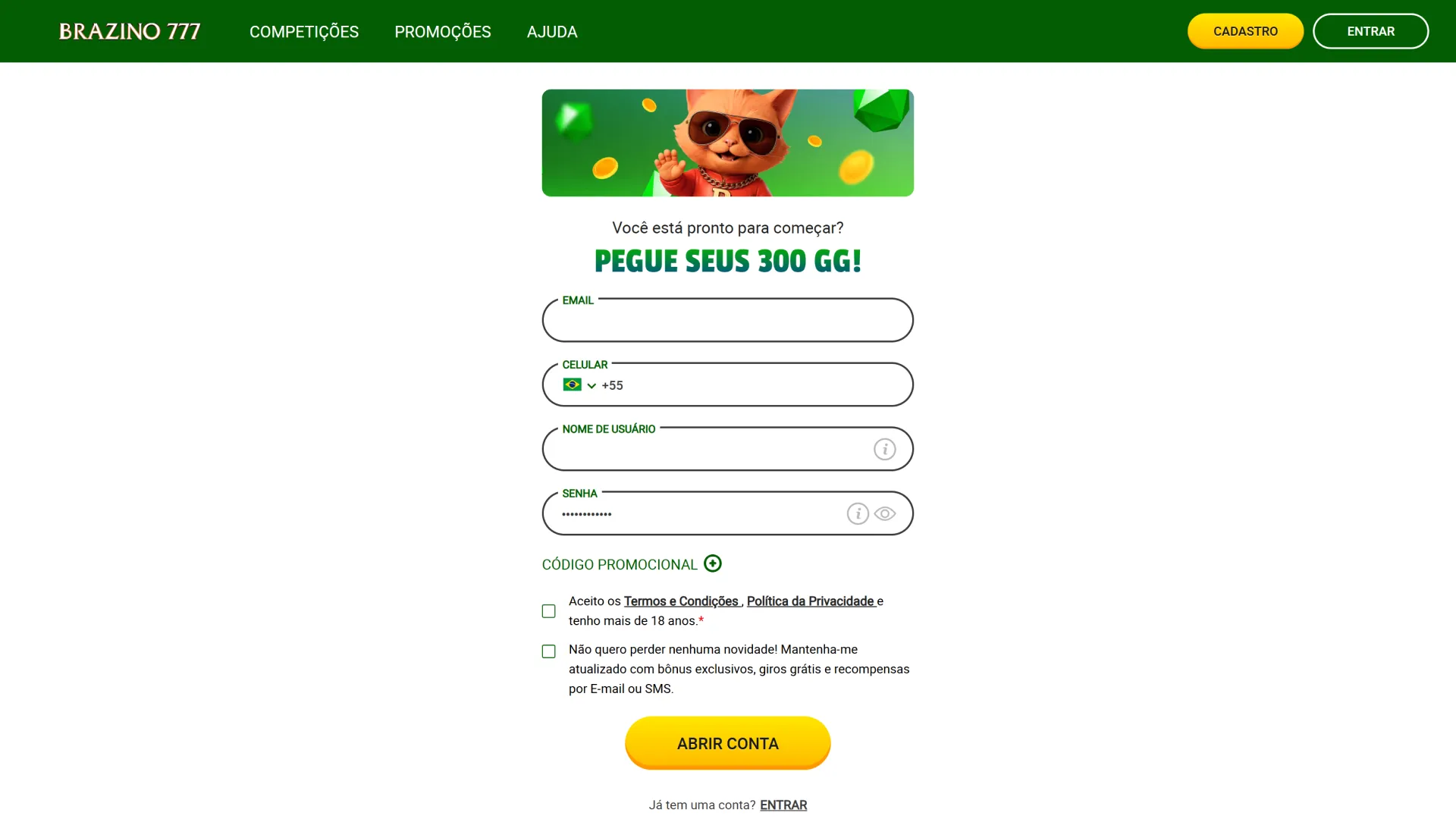 O formulário de inscrição do Brazino777 é rápido, graças ao seu formato prático e simples.