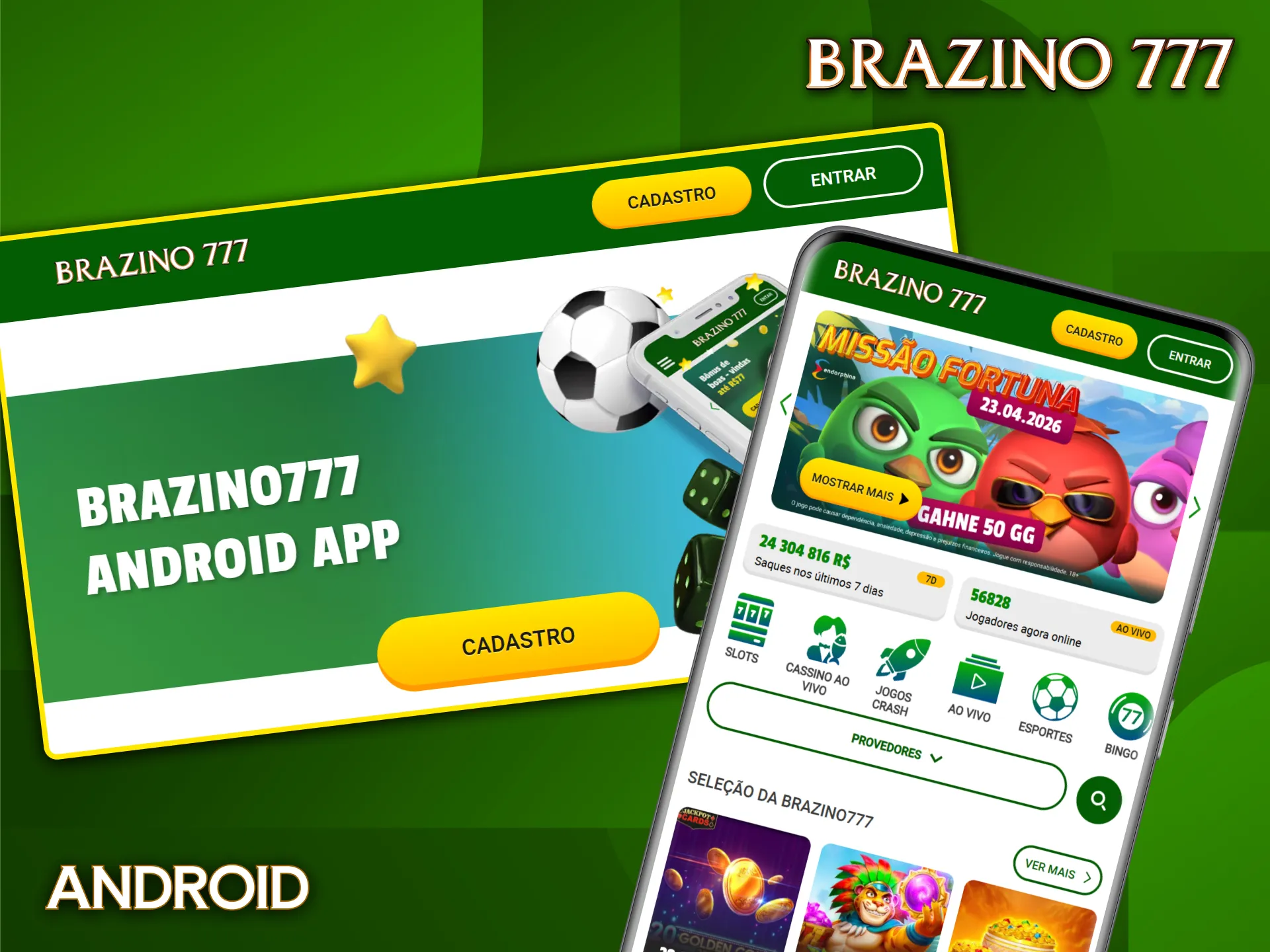 Baixe o aplicativo Brazino777 para Android e divirta-se com jogos de azar em qualquer lugar.