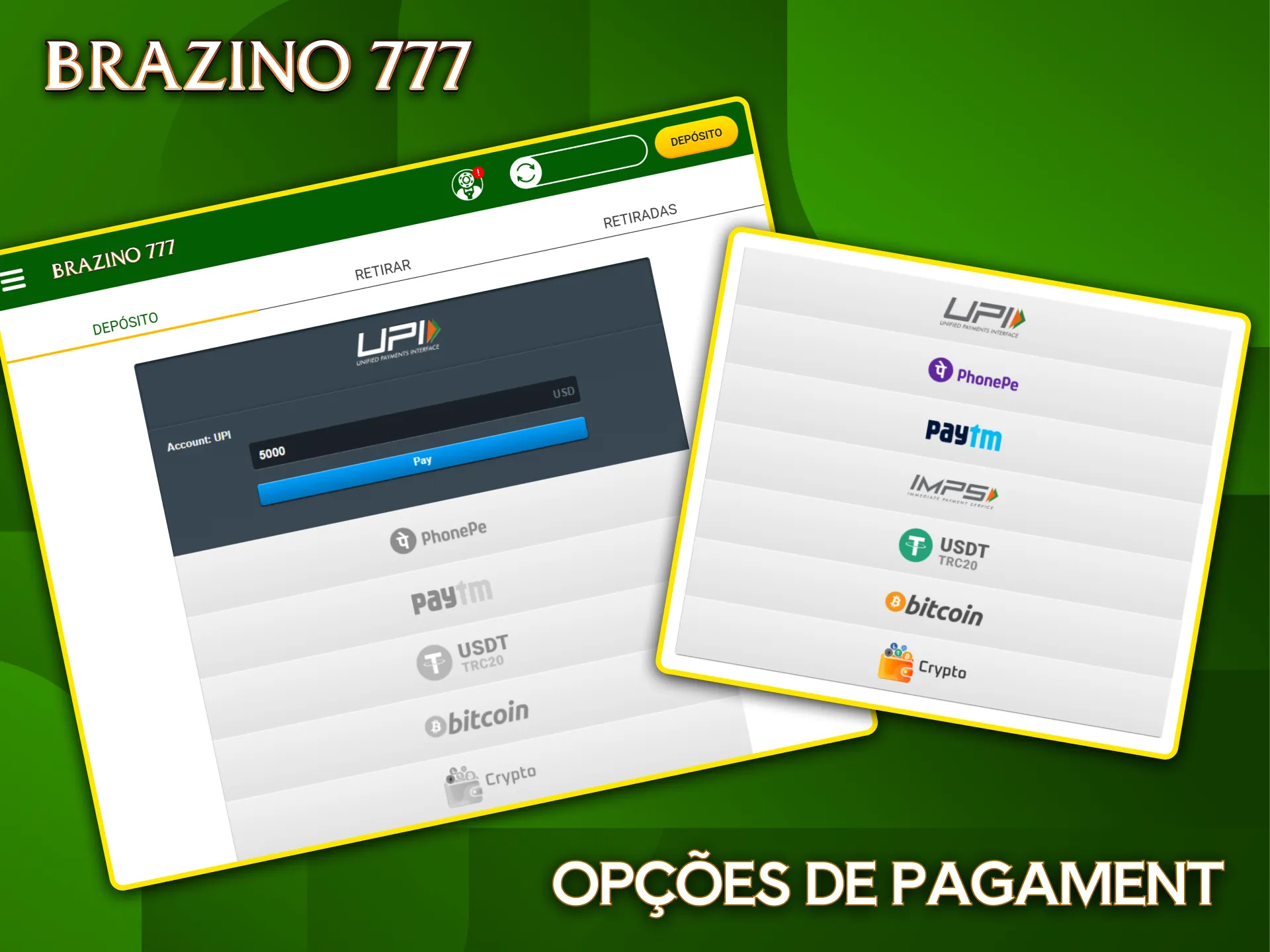 A Brazino777 oferece métodos de pagamento modernos e seguros, incluindo Pix e várias criptomoedas.