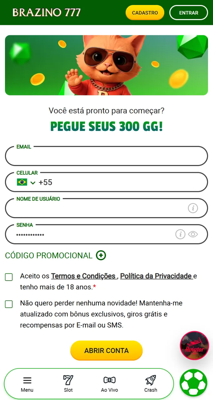 Comece sua jornada com a Brazino777 com um cadastro simples e receba bônus exclusivos.