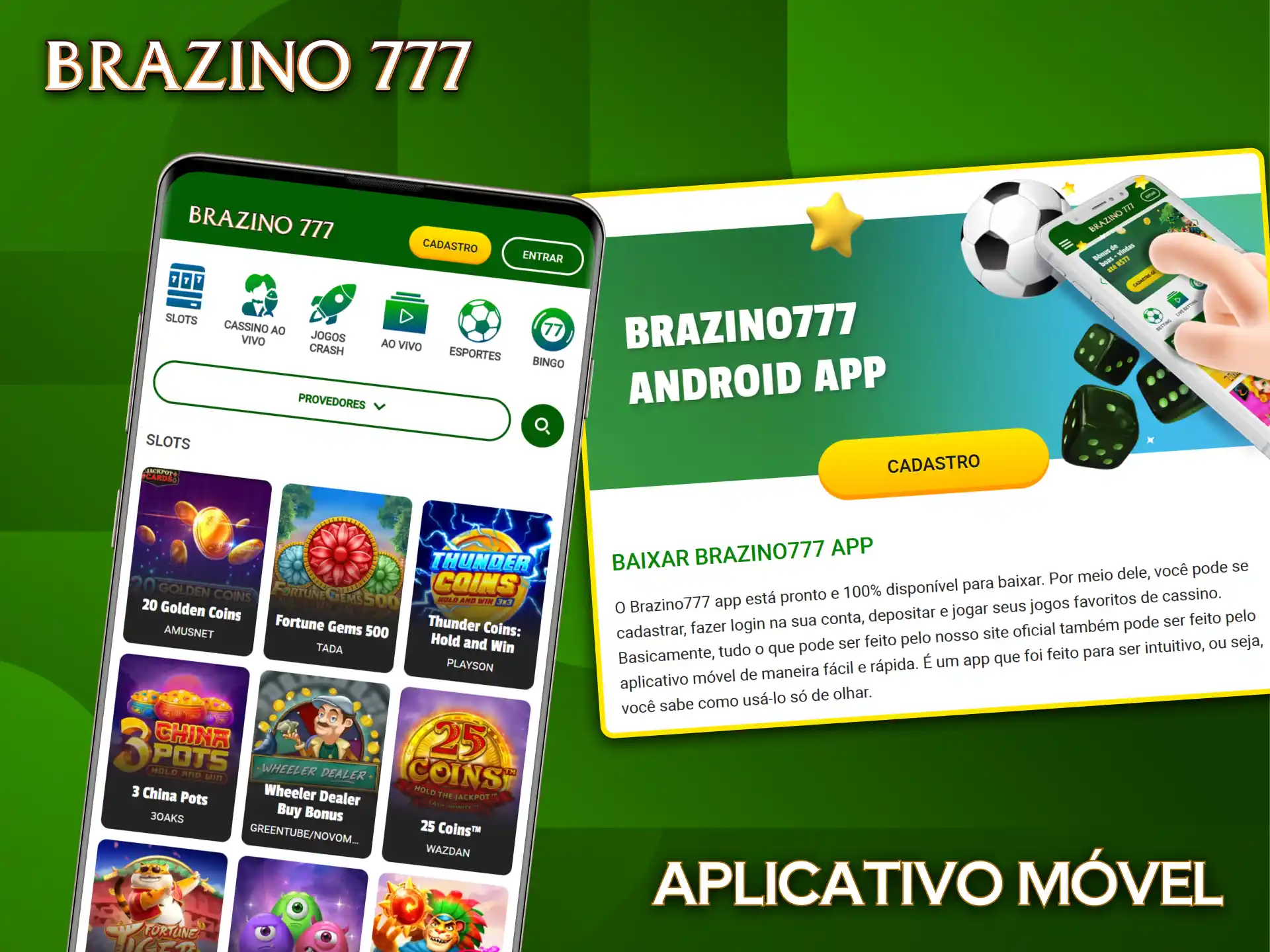 Baixe o aplicativo Android do Brazino777 para jogar slots com total conveniência.
