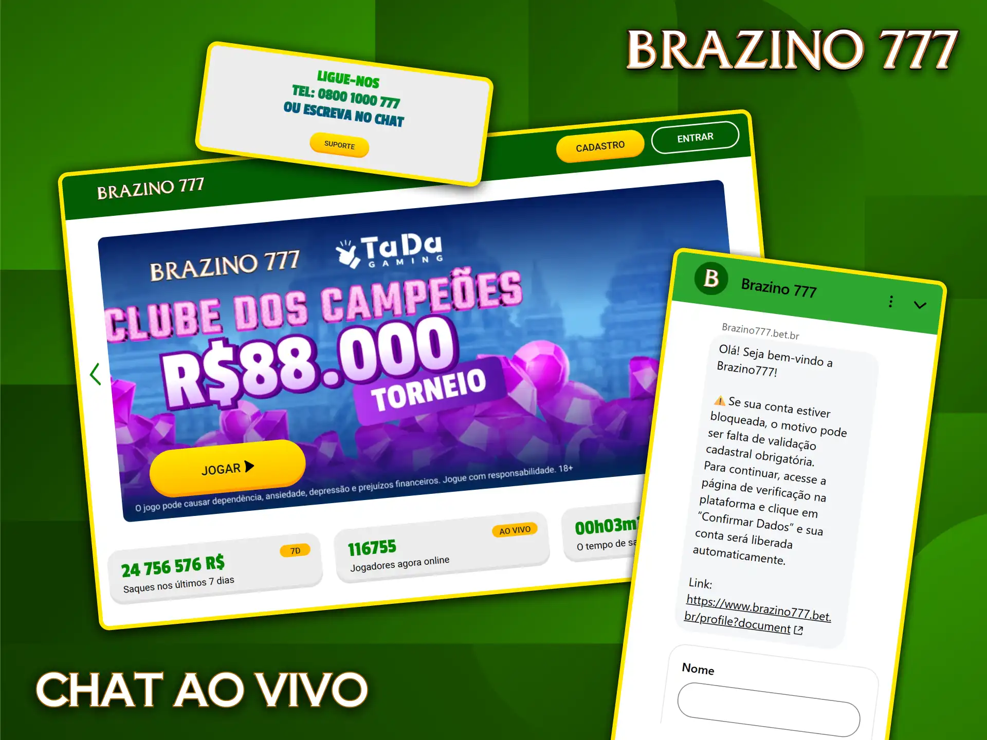 Utilize o chat ao vivo do Brazino777 para falar com atendentes em tempo real.