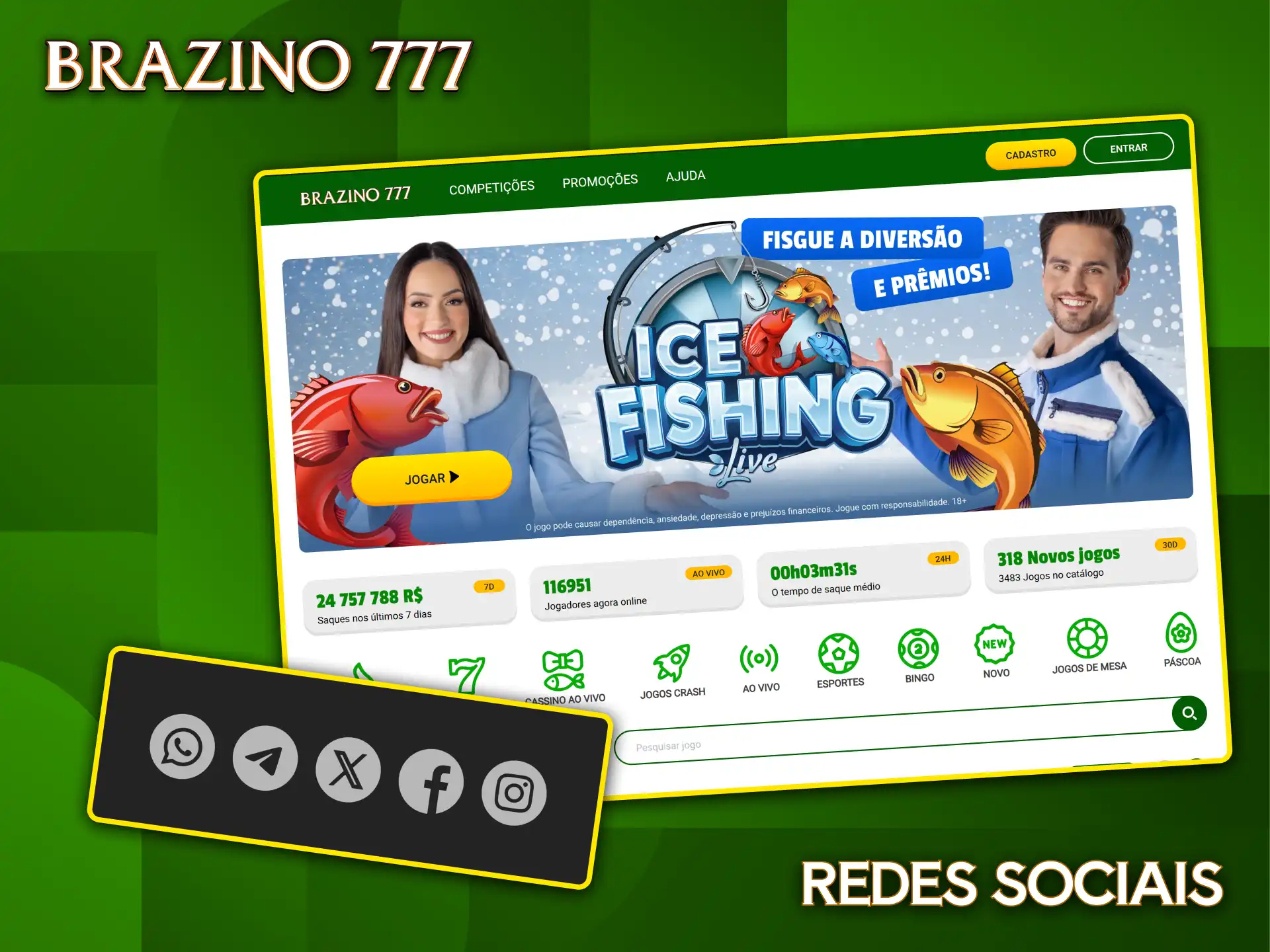 Siga o Brazino777 nas redes sociais para receber novidades e suporte rápido em português.
