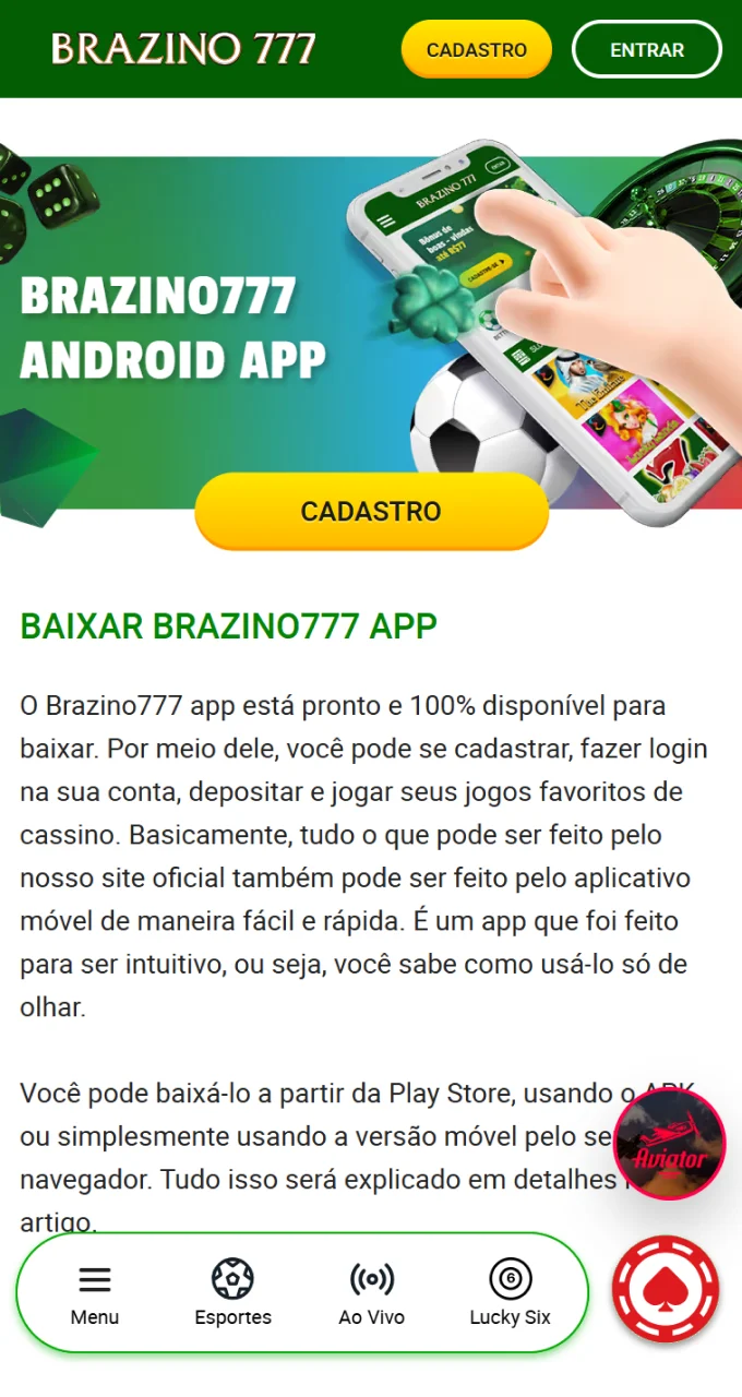 Baixe o aplicativo Android da bookmaker Brazino777 e aposte em tênis de qualquer lugar.