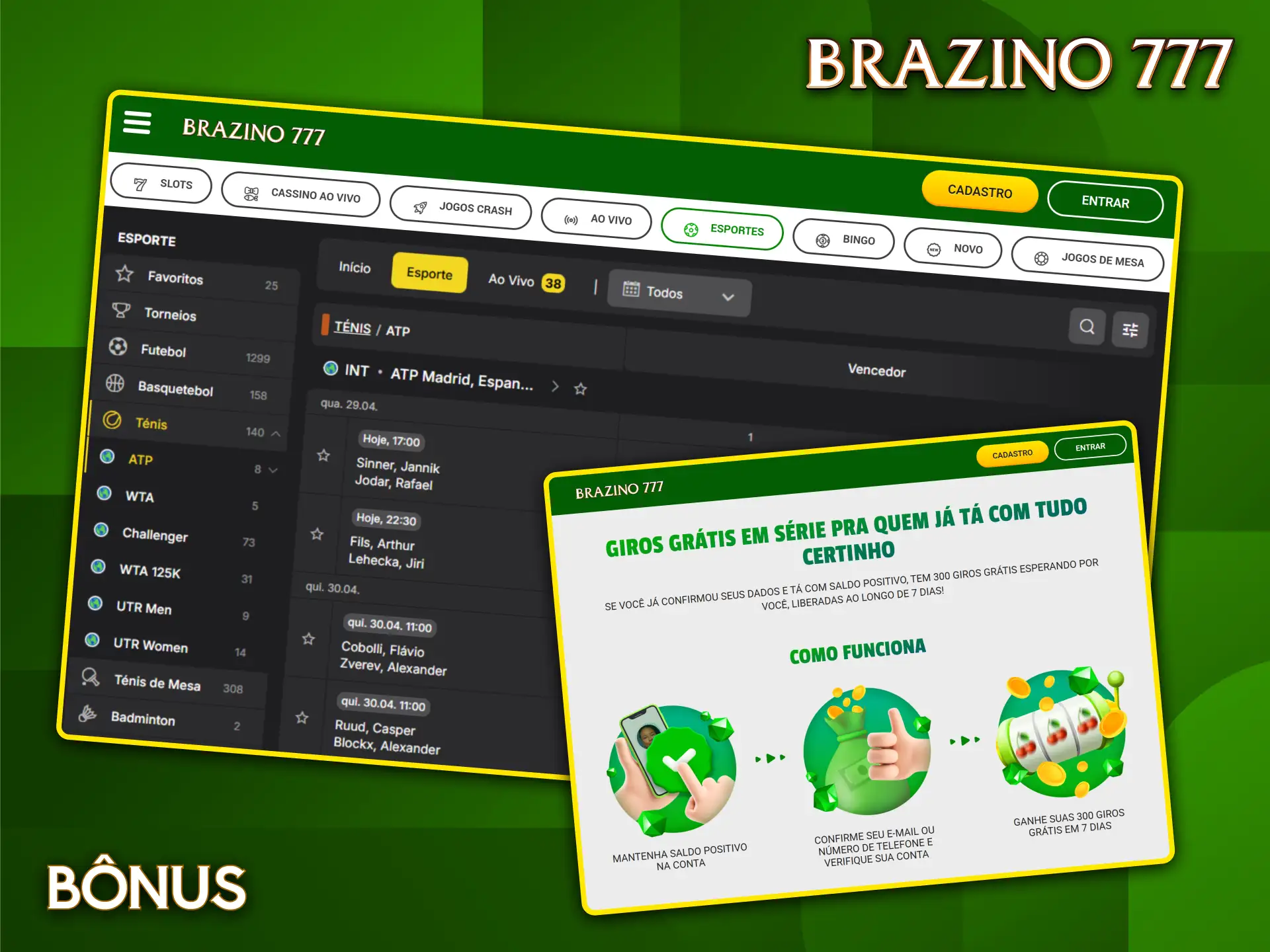 Cadastre-se no Brazino777 para receber bônus exclusivos e fazer apostas lucrativas em tênis.