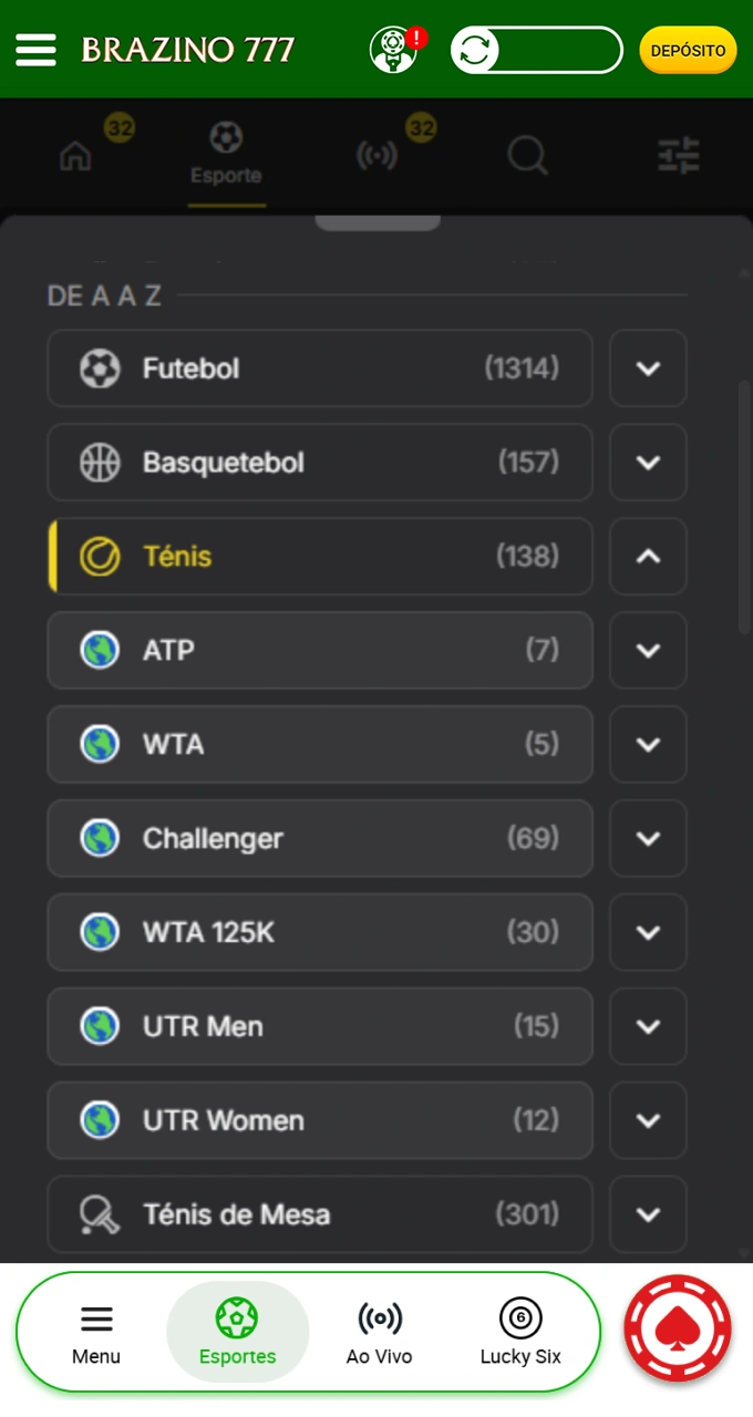 Explore os diversos torneios de tênis disponíveis para apostar na renomada bookmaker Brazino777.